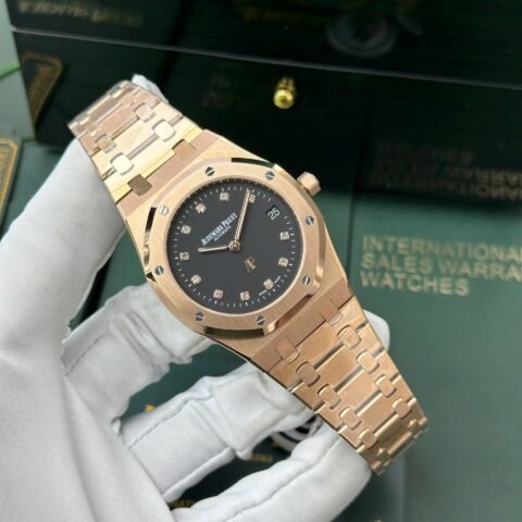 Audemars Piguet Royal Oak Jumbo Extra-Thin 15207OR Rose Gold Replica Watch Black Dial IPF 39mm - Replica Luxury
