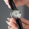 Cartier Ballon Bleu Women's Replica 11 Watch White Dial Black Leather Strap 28mm - Đồng Hồ Replica 1:1