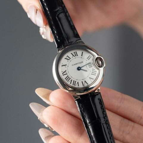 Cartier Ballon Bleu Women's Replica 11 Watch White Dial Black Leather Strap 28mm - Đồng Hồ Replica 1:1