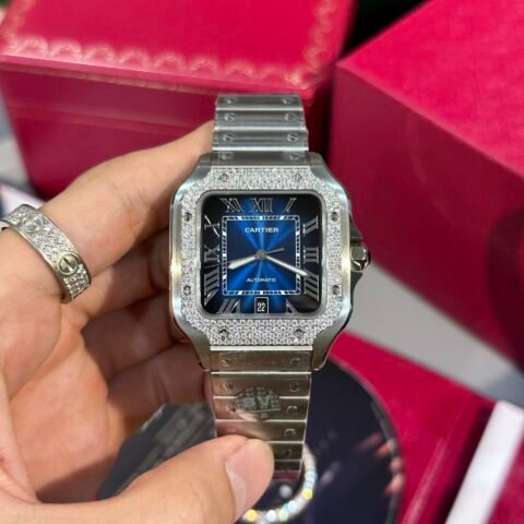 Cartier Replica Watch Santos Custom Moissanite Diamonds BV Factory 39.8mm - Đồng Hồ Replica 1:1