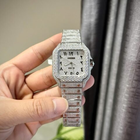 Cartier Santos Arabic Numeral Best Replica Watch Moissanite Diamonds Hong Kong 39.8mm - Đồng Hồ Replica 1:1