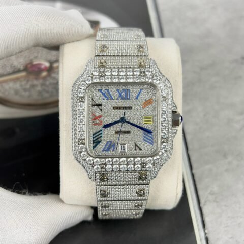 Cartier Santos Best Replica Watch With Full Stone 39.8mm - Đồng Hồ Replica 1:1