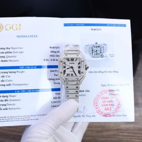 Cartier Santos Custom With Full Diamond Moissanite Hong Kong 35mm - Đồng Hồ Replica 1:1