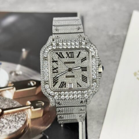 Cartier Santos High Quality Replica Watch With Stone Bezel 39.8mm - Đồng Hồ Replica 1:1