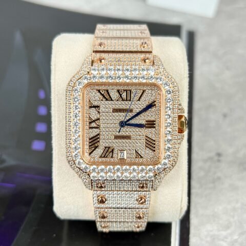 Cartier Santos Men's Full Diamond Replica Watch Highest Quality 39.8mm - Đồng Hồ Replica 1:1