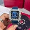 Cartier Santos Replica Watch Blue Dial Custom Moissanite Diamonds 39.8mm - Đồng Hồ Replica 1:1