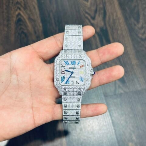 Cartier Santos Replica Watch Full CZ Metal Wire 39.8mm - Đồng Hồ Replica 1:1