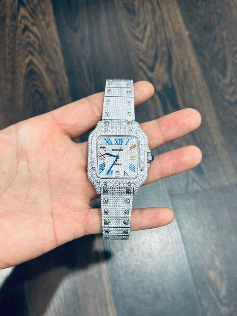 Cartier Santos Replica Watch Full CZ Metal Wire 39.8mm - Đồng Hồ Replica 1:1