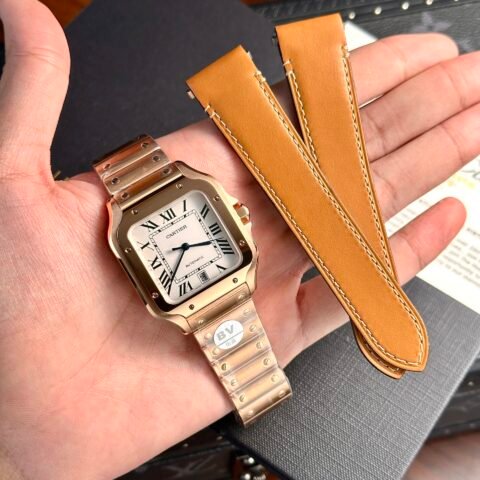 Cartier Santos Replica Watch Rose Gold BV Factory 39.8mm - Đồng Hồ Replica 1:1