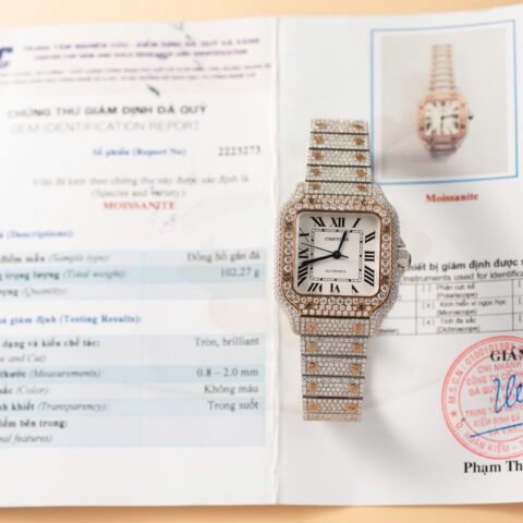 Cartier Santos Replica Watch With Full Diamond Moissanite Hong Kong 35mm - Đồng Hồ Replica 1:1