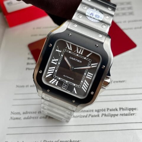 Cartier Santos WSSA0037 Replica 11 Watch Grey Dial BV Factory 39.8mm - Đồng Hồ Replica 1:1