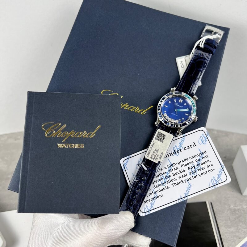 Chopard Happy Sport Replica 1:1 Watch Blue Dial Leather Strap 36mm - Đồng Hồ Replica 1:1