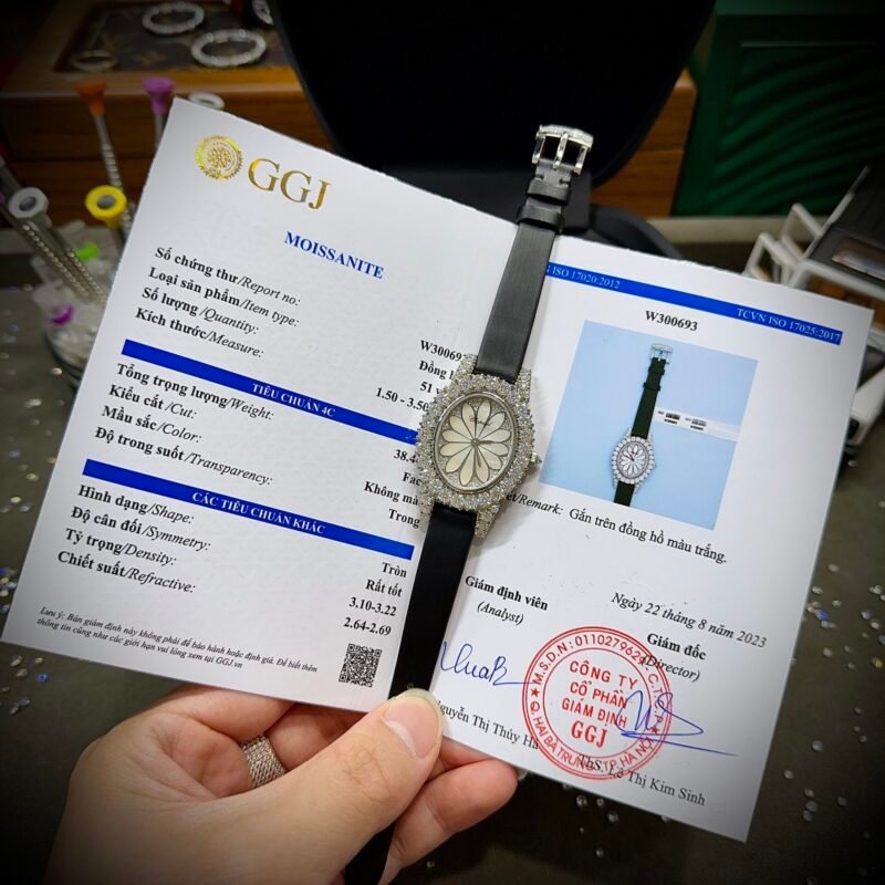 Chopard Mother Of Pearl Dial Replica 1:1 Watch Full Diamond Moissanite 34mm - Đồng Hồ Replica 1:1