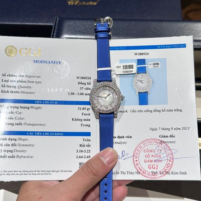 Chopard Replica 1:1 Watch With Moissanite Diamonds Leather Strap 30mm - Đồng Hồ Replica 1:1