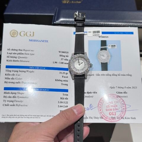Chopard Replica Watch With Moissanite Diamond Leather Strap 30mm - Đồng Hồ Replica 1:1