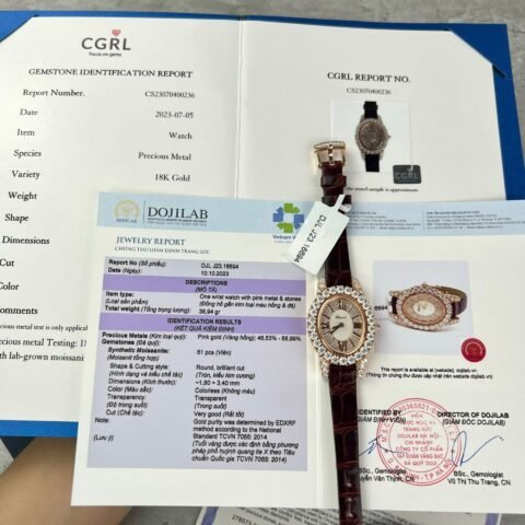Chopard Replica Watch With Moissanite Diamonds 18K Gold Wrapped 34mm - Đồng Hồ Replica 1:1
