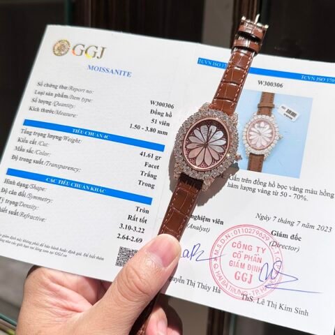 Chopard Rose Gold Wrapped Replica Watch With Moissanite Diamonds 34mm - Đồng Hồ Replica 1:1