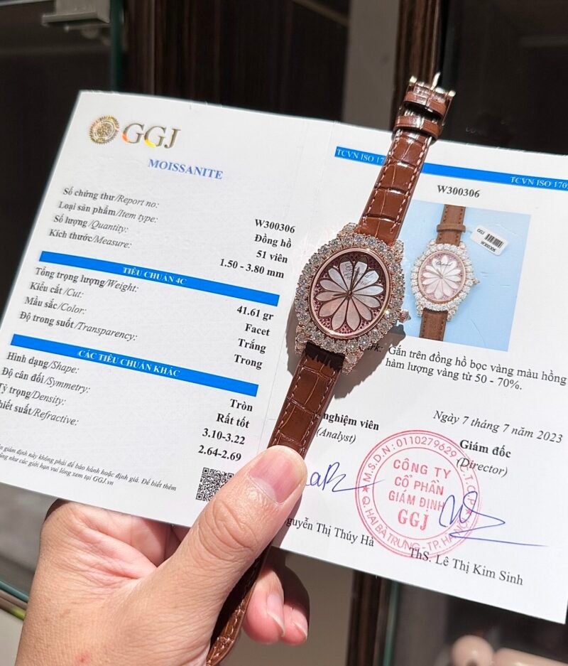 Chopard Rose Gold Wrapped Replica Watch With Moissanite Diamonds 34mm - Đồng Hồ Replica 1:1