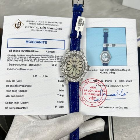 Chopard Women's Replica Watch Full Diamond Moissanite Blue 34mm - Đồng Hồ Replica 1:1