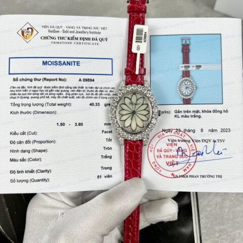 Chopard Women's Replica Watch Red Full Moissanite Diamond 34mm - Đồng Hồ Replica 1:1