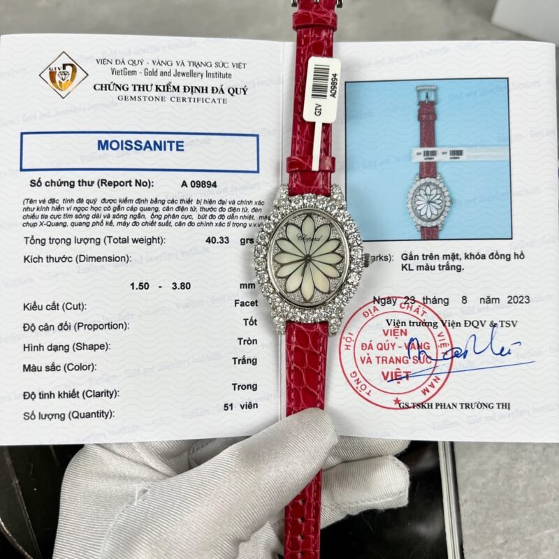Chopard Women's Replica Watch Red Full Moissanite Diamond 34mm - Đồng Hồ Replica 1:1