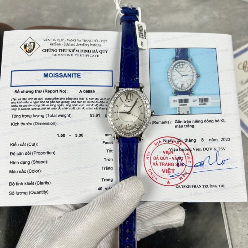 Chopard Women's Replica Watch With Diamond Moissanite Blue 34mm - Đồng Hồ Replica 1:1