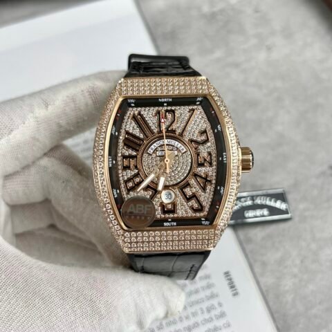 Franck Muller Vanguard V45 Replica Watch With Full RoseGold Diamonds ABF 45mm - Đồng Hồ Replica 1:1