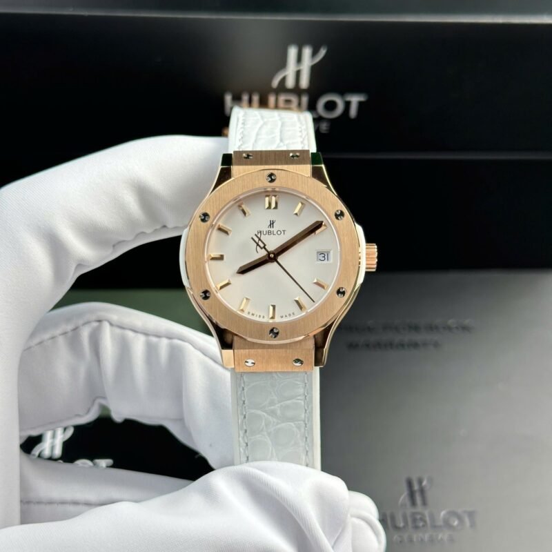 Hublot Classic Fusion King Gold Replica Watch Womens White HB Factory 33mm - Đồng Hồ Replica 1:1