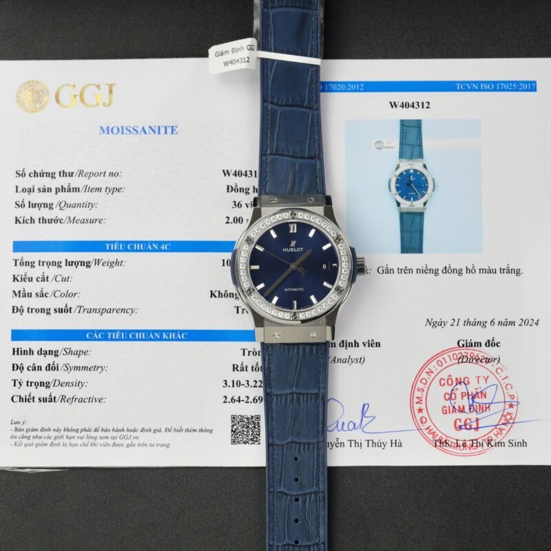 Hublot Classic Fusion Titanium Replica Watches Blue Dial Custom Moissanite Diamonds 42mm - Đồng Hồ Replica 1:1