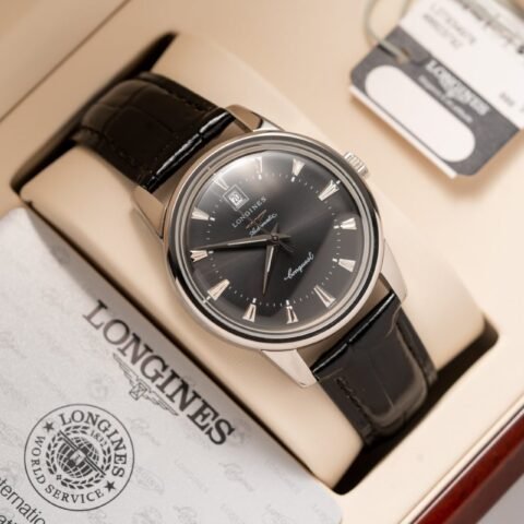 Longines Fake Watch Conquest Heritage L16454754 Black Dial Leather Strap 40mm - Đồng Hồ Replica 1:1