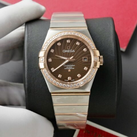 Omega Constellation Co-Axial Fake Watch Brown Dial Metal Strap 38mm - Đồng Hồ Replica 1:1