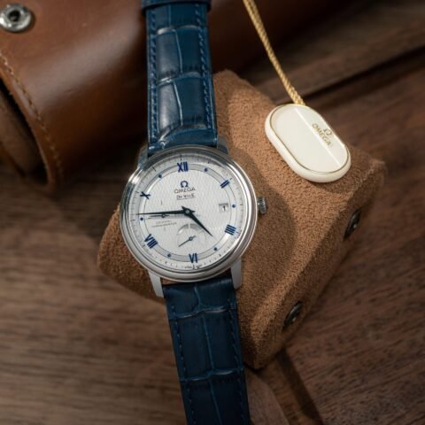 Omega De Ville Prestige Power Reserve Replica 11 Watch Blue Leather Strap 39.5mm - Đồng Hồ Replica 1:1