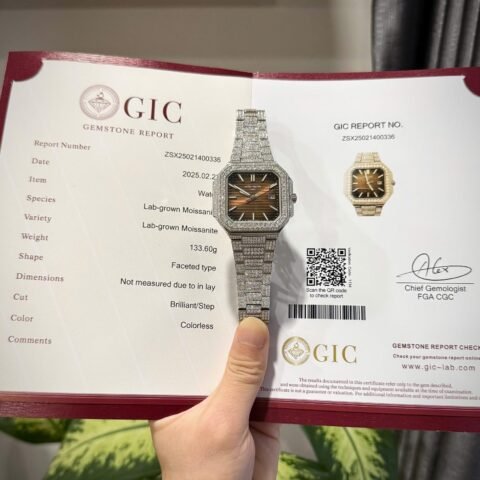 Patek Philippe Cubitus 5821 Dial Brown Replica Watch Full Diamonds Moissanite Hong Kong 45mm - Đồng Hồ Replica 1:1
