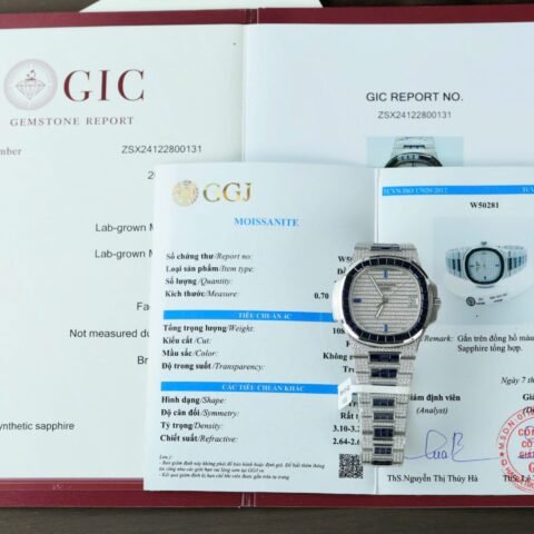 Patek Philippe Nautilus 5719 Best Copies Watch Diamonds Moissanite & Sapphire Baguette Custom 40mm - Đồng Hồ Replica 1:1