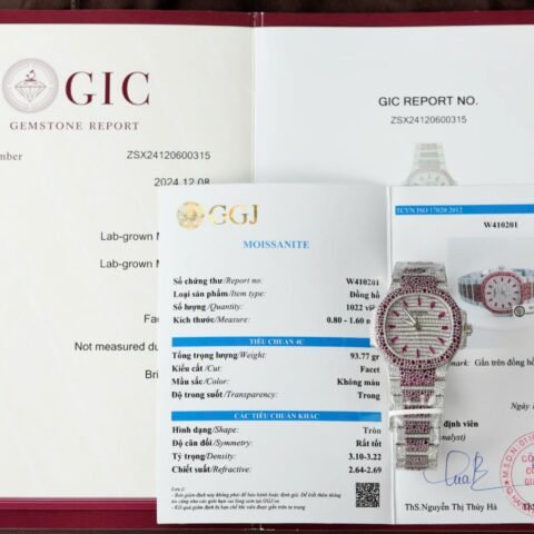 Patek Philippe Replica Watches Nautilus Haute Joaillerie 7118 Custom Full Moissanite Diamonds 35.2mm - Đồng Hồ Replica 1:1
