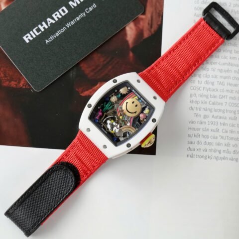 Richard Mille Clone Watches RM88 Smiley White Ceramic Fabic Nato Strap 42mm - Đồng Hồ Replica 1:1