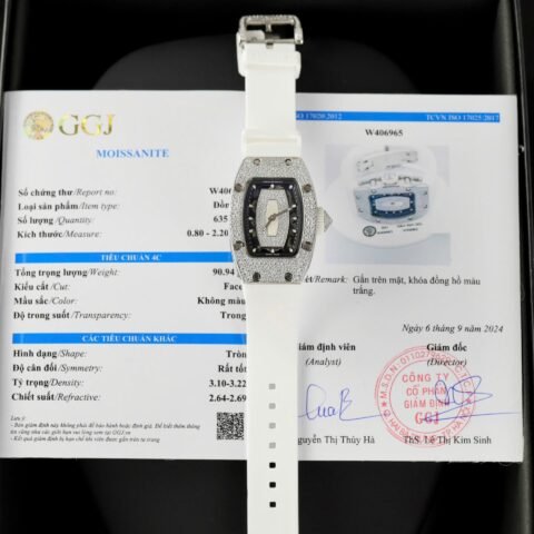 Richard Mille RM007 Replica Watch White Custom Full Moissanite Diamonds Hong Kong 36mm - Đồng Hồ Replica 1:1