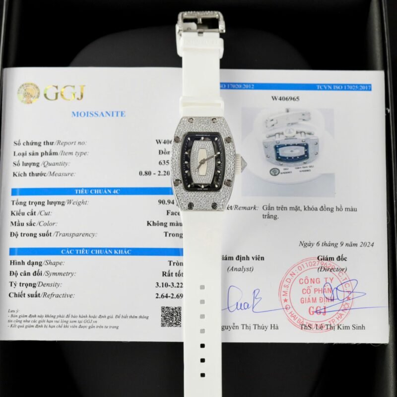 Richard Mille RM007 Replica Watch White Custom Full Moissanite Diamonds Hong Kong 36mm - Đồng Hồ Replica 1:1