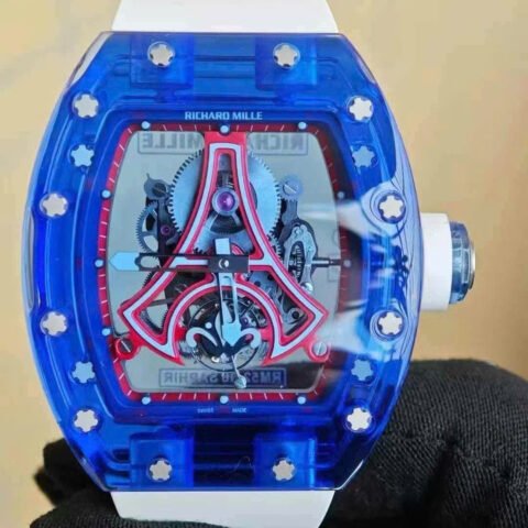 Richard Mille RM52-03 Paris Saint-Germain Tourbillon Replica Watch Bark Sapphire Blue 40x48mm - Đồng Hồ Replica 1:1
