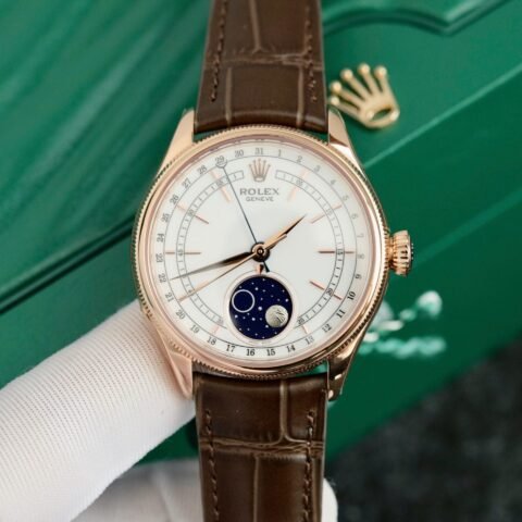 Rolex Cellini Moonphase 50535 Replica Watch Leather Strap 39mm - Đồng Hồ Replica 1:1
