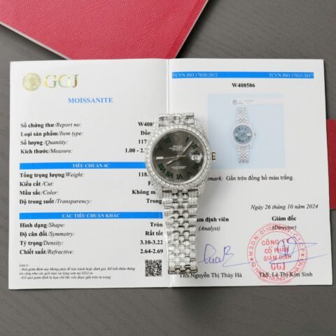 Rolex DateJust Best Copies Watch Dial Wimbledon Custom Full Moissanite Diamonds 41mm - Đồng Hồ Replica 1:1