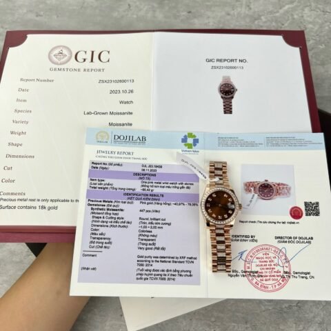 Rolex DateJust Gold Wrapped Moissanite Replica Watch With Chocolate Dial 31mm - Đồng Hồ Replica 1:1
