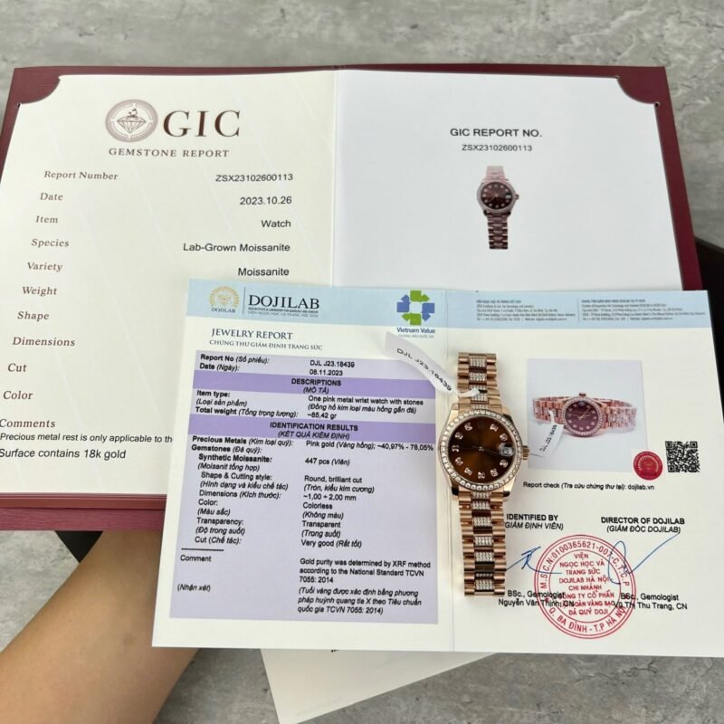Rolex DateJust Gold Wrapped Moissanite Replica Watch With Chocolate Dial 31mm - Đồng Hồ Replica 1:1