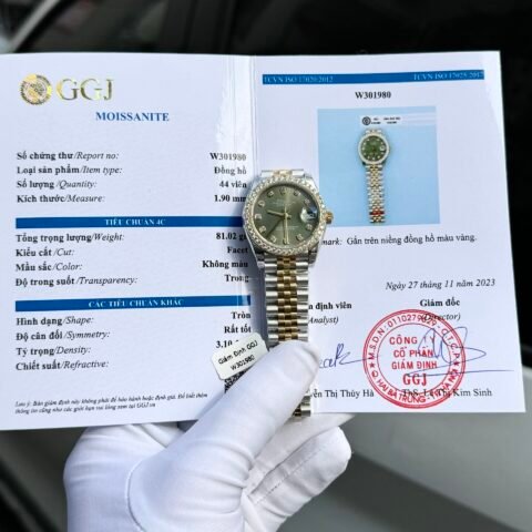 Rolex DateJust Replica Watch Moissanite Diamond Green Dial 31mm - Đồng Hồ Replica 1:1