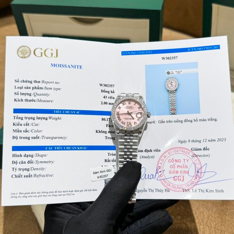 Rolex DateJust Replica Watch Moissanite Diamond Pink Dial 31mm - Đồng Hồ Replica 1:1