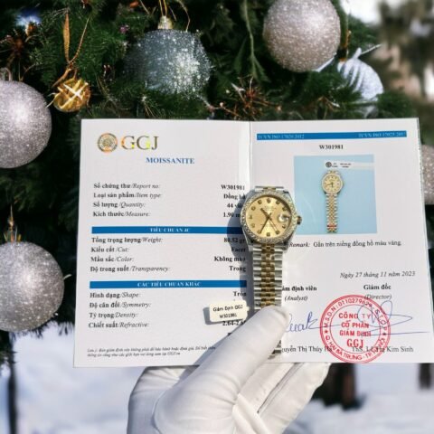 Rolex DateJust Replica Watch With Moissanite Diamonds Yellow Dial 31mm - Đồng Hồ Replica 1:1