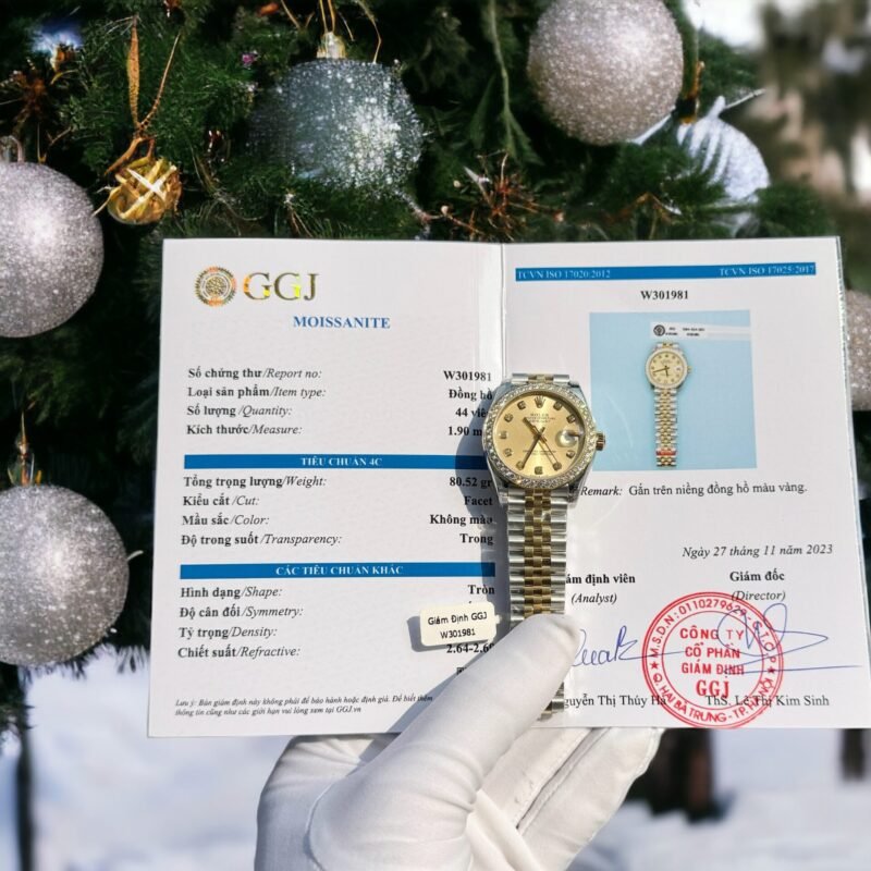 Rolex DateJust Replica Watch With Moissanite Diamonds Yellow Dial 31mm - Đồng Hồ Replica 1:1