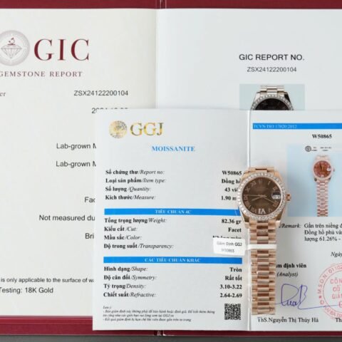Rolex DateJust Women's Copies Watch Diamonds Moissanite + 18K Gold Wrapped 31mm - Đồng Hồ Replica 1:1