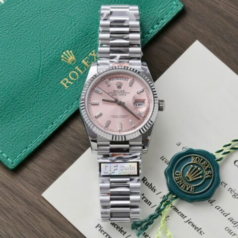 Rolex Day-Date 128236 Pink Dial Replica Watch Weight 158 Grams QF Factory 36mm - Đồng Hồ Replica 1:1