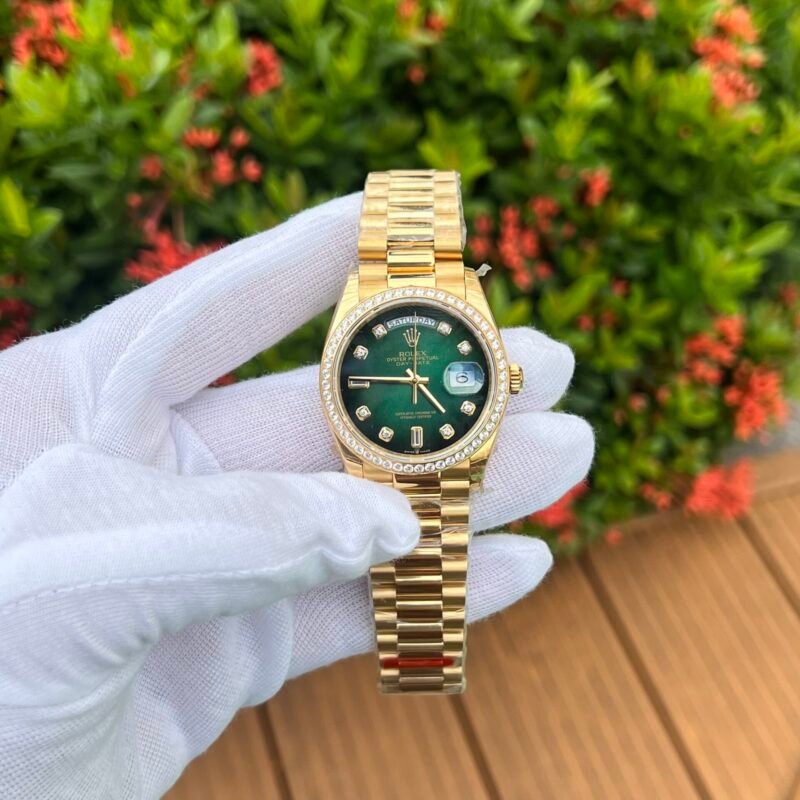Rolex Day-Date 128348RBR Ombre Green Dial Replica Watch EW 36mm - Đồng Hồ Replica 1:1